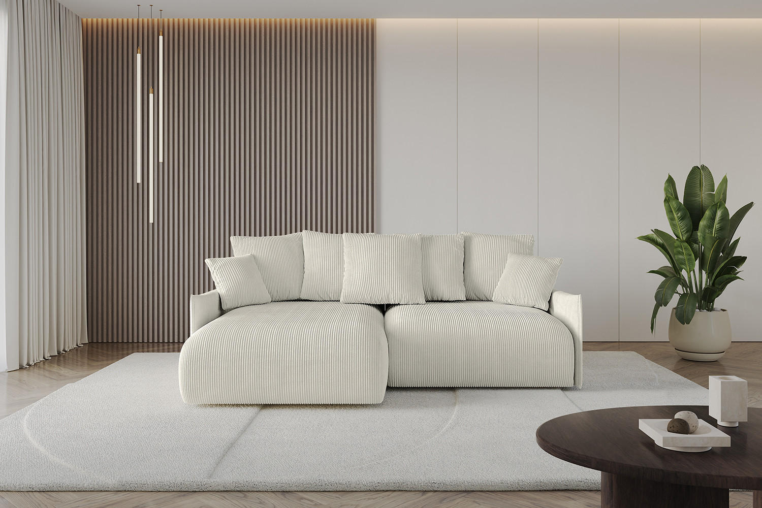 ECKSOFA mit Schlaffunktion und Bettkasten ONESK-L -v1 208x165x40 Hellgrau Cord - Hellgrau, Holzwerkstoff/Kunststoff (208/165cm) - ALTDECOR