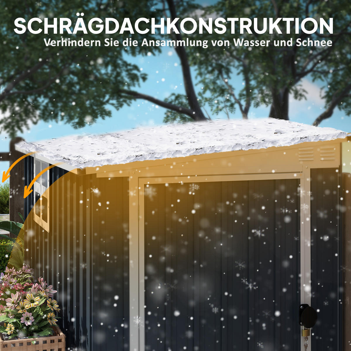 GARTENLAGERSCHUPPEN DE-08171 mit Fenster & Lüftung, abschließbar Dunkelgrau - Dunkelgrau, Metall (128/181/193cm) - ComfortXL