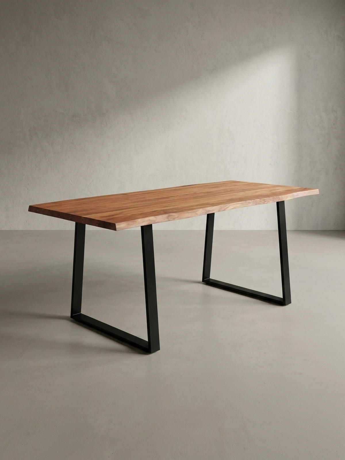 SCHREIBTISCH Massivholz Baumkante Handgefertigt Akazie TARN, Goldbraun-Schwarz 200x100x76 cm - Schwarz/Braun, Holz/Metall (100/200/76cm) - KADIMA DESIGN
