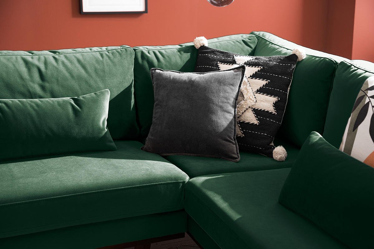 ECKSOFA mit Ottomane - Buchefarben/Grün, Buchenholz/Textil (287/219cm) - home24