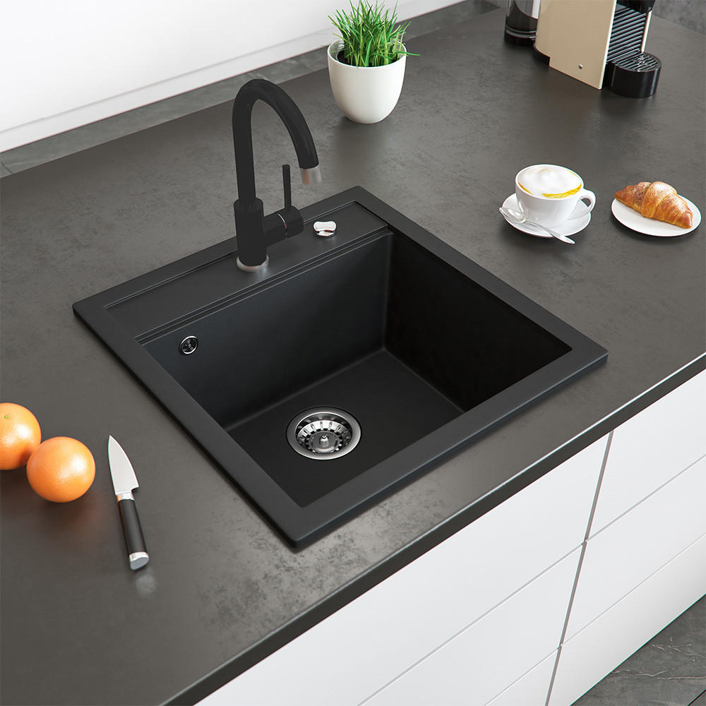 GRANITSPÜLE MIT ARMATUR Schwarz 49 x 50 cm mit Armatur Schwarz - Schwarz, Keramik (49/19/50cm) - Bergstroem