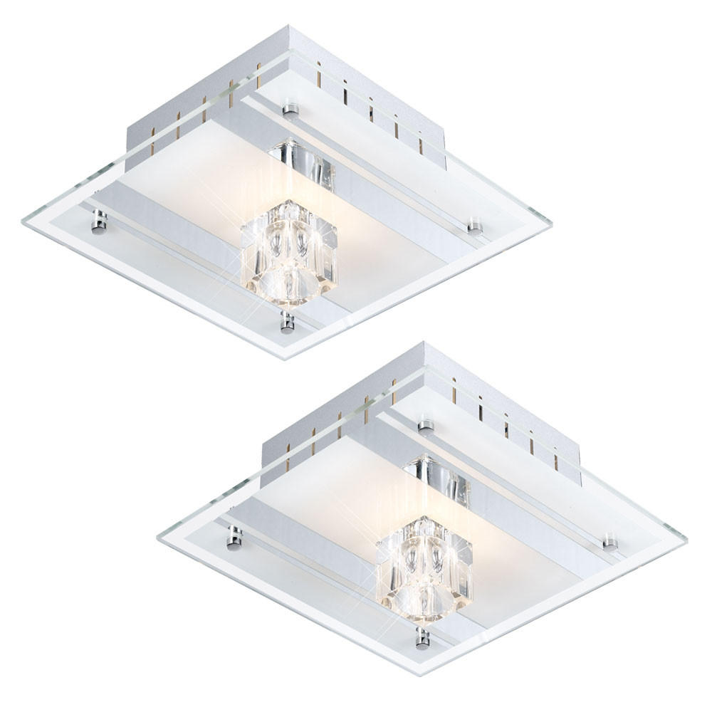 DECKENLEUCHTE Metall Silber kristall 2er Set - Silberfarben, Glas (18/18/8cm)