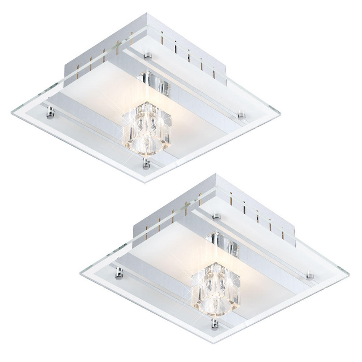 DECKENLEUCHTE Metall Silber kristall 2er Set - Silberfarben, Glas (18/18/8cm)
