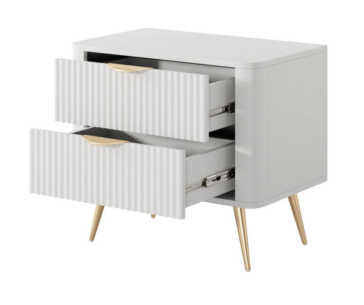 NACHTSCHRANK 63 cm mit Schubladen, 63 cm, Beinen, Weiß - Goldfarben/Weiß, Holz/Metall (63/55/38cm) - Emporius