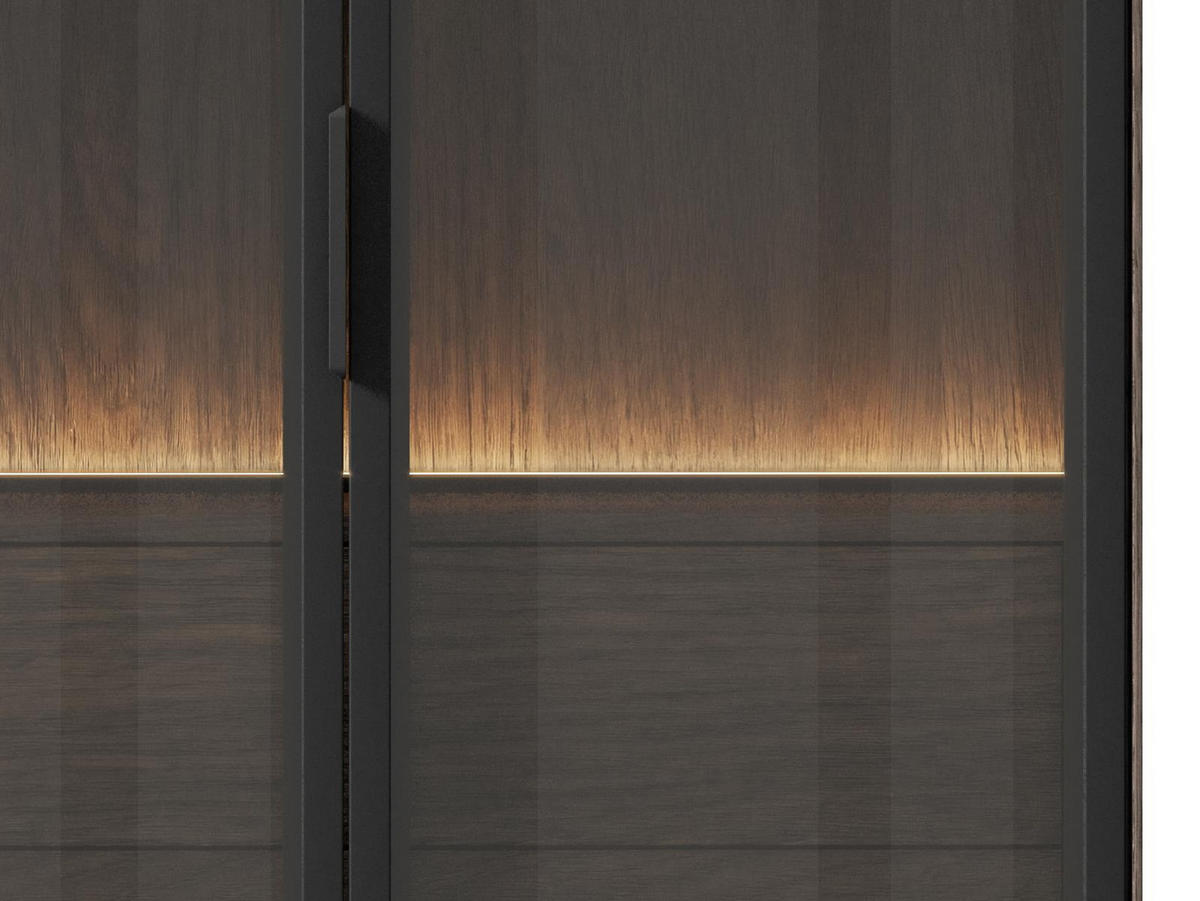 VITRINE Ilumi Eiche Dunin, Zweitürige Hochvitrine - Eichefarben/Schwarz, Holzwerkstoff/Metall (92/195/39cm) - Bettso