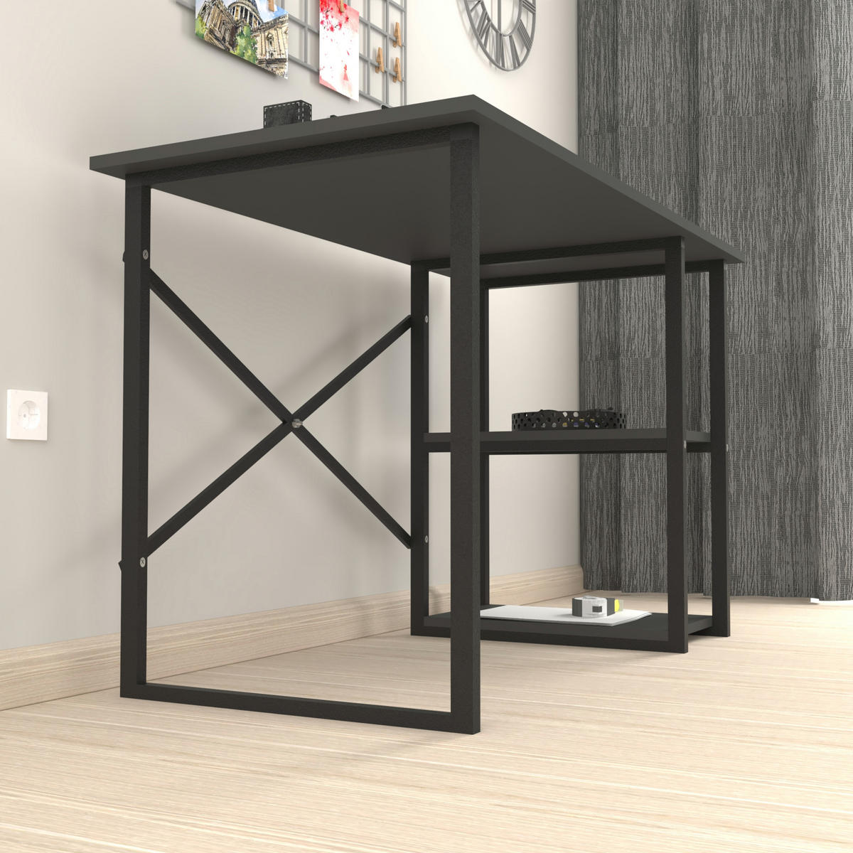 SCHREIBTISCH Nittedal - Anthrazit/Schwarz, Holzwerkstoff/Metall (60/120/75cm) - [en.casa]