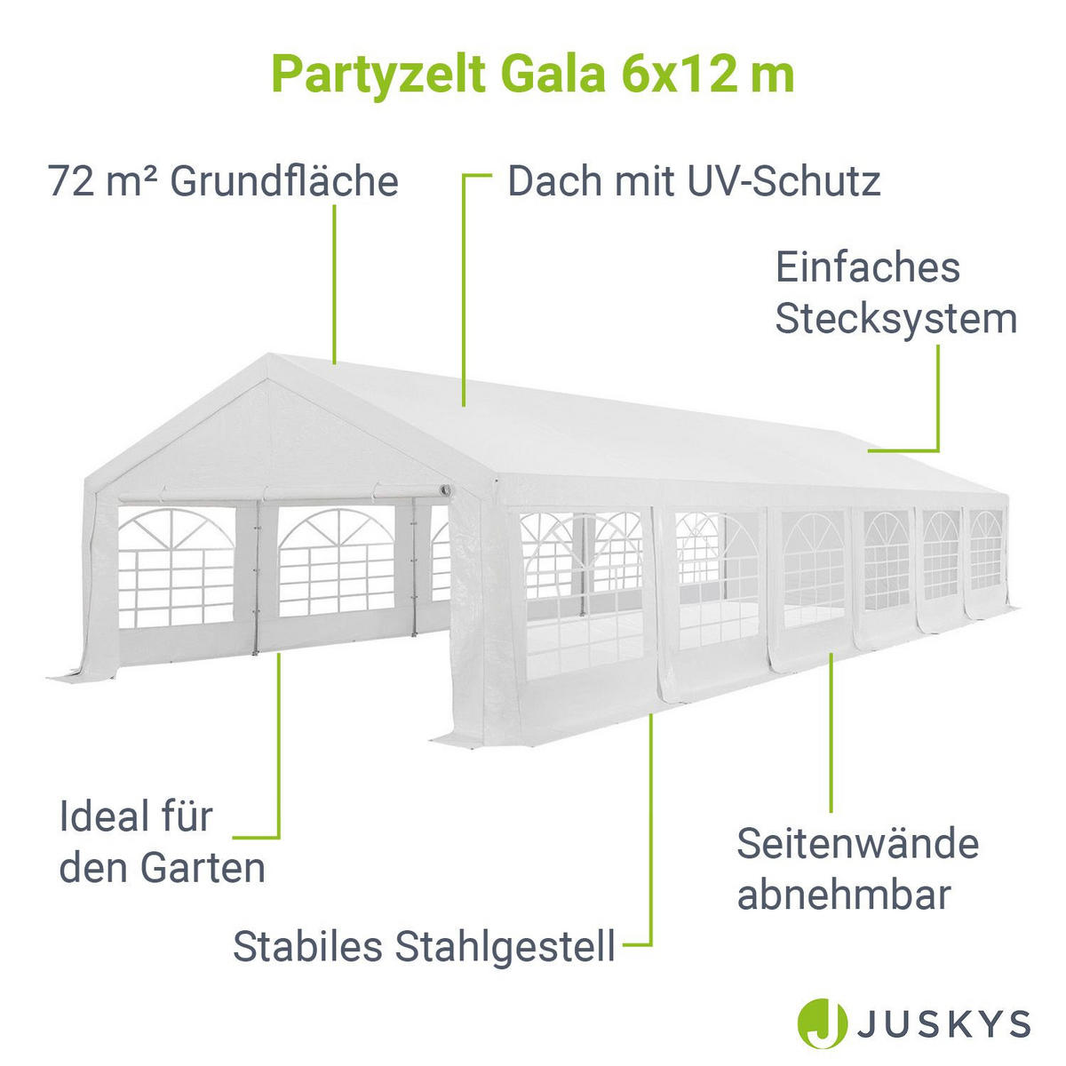FESTZELT Partyzelt Gala weiß 6x12 m - Weiß, Kunststoff (600/292/1200cm) - Juskys