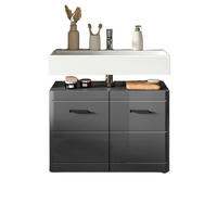 WASCHBECKENUNTERSCHRANK grau Hochglanz 80 cm mit Soft-Close - Schwarz/Grau, Holzwerkstoff/Kunststoff (80/56/34cm)