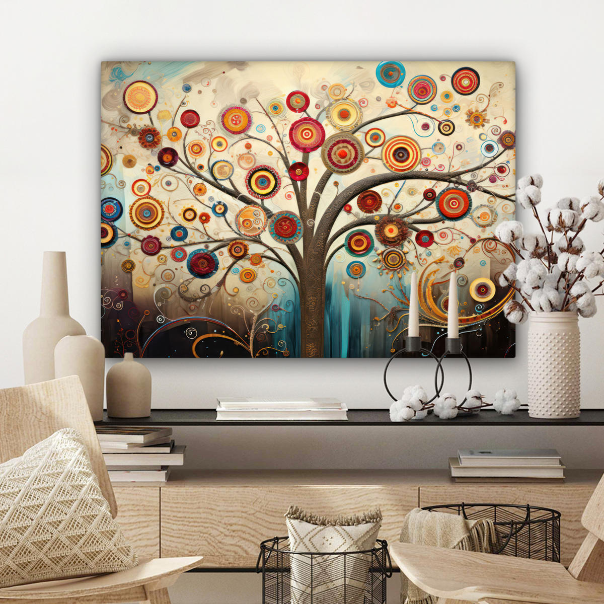 LEINWANDBILD Baum - Baum des Lebens - Farbe Wandbilder 80x60 cm - Braun, Textil (80/60cm) - MuchoWow