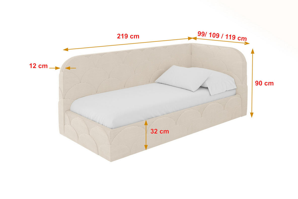 EINZELLBETT Jugendbett mit Bettkasten und Matratze H3/H4, Links - ELRY 90x200 Beige - Creme, Holzwerkstoff/Textil (90/200cm) - ALTDECOR