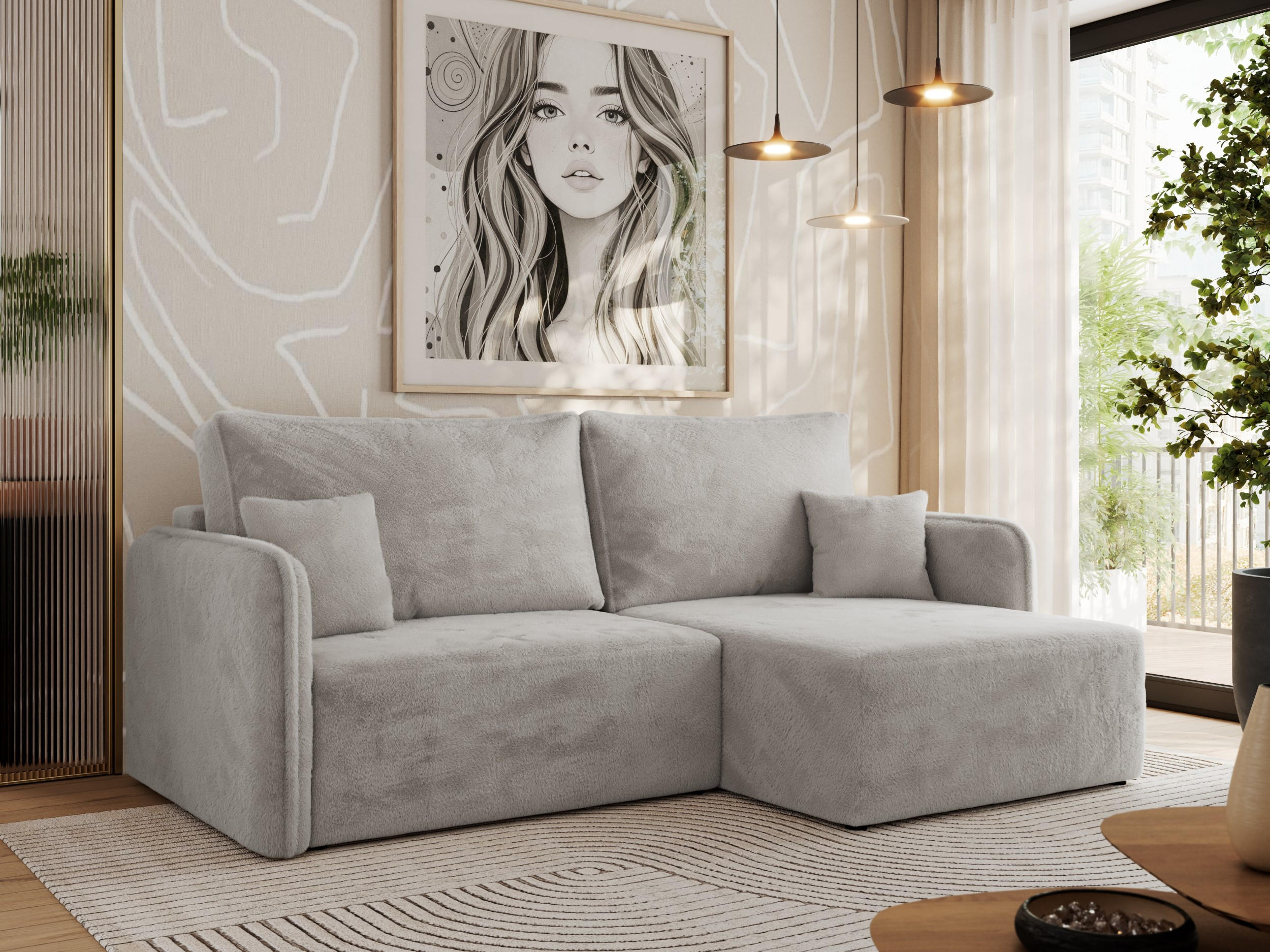 ECKSCHLAFSOFA MESTO L Hellgrau Plüsch - rechts - Hellgrau/Schwarz, Kunststoff/Textil (147/227cm) - MKS