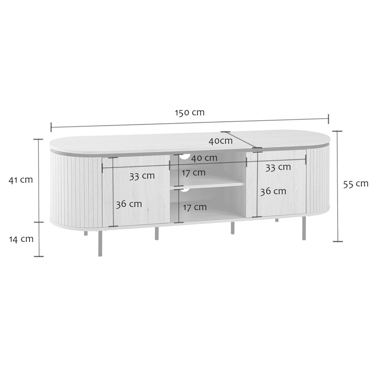 TV-MÖBEL mit 2 Türen und seitlichem Rillen-Effekt 150/55/40 cm - Eschefarben, Holzwerkstoff (40/55/150cm) - Calicosy