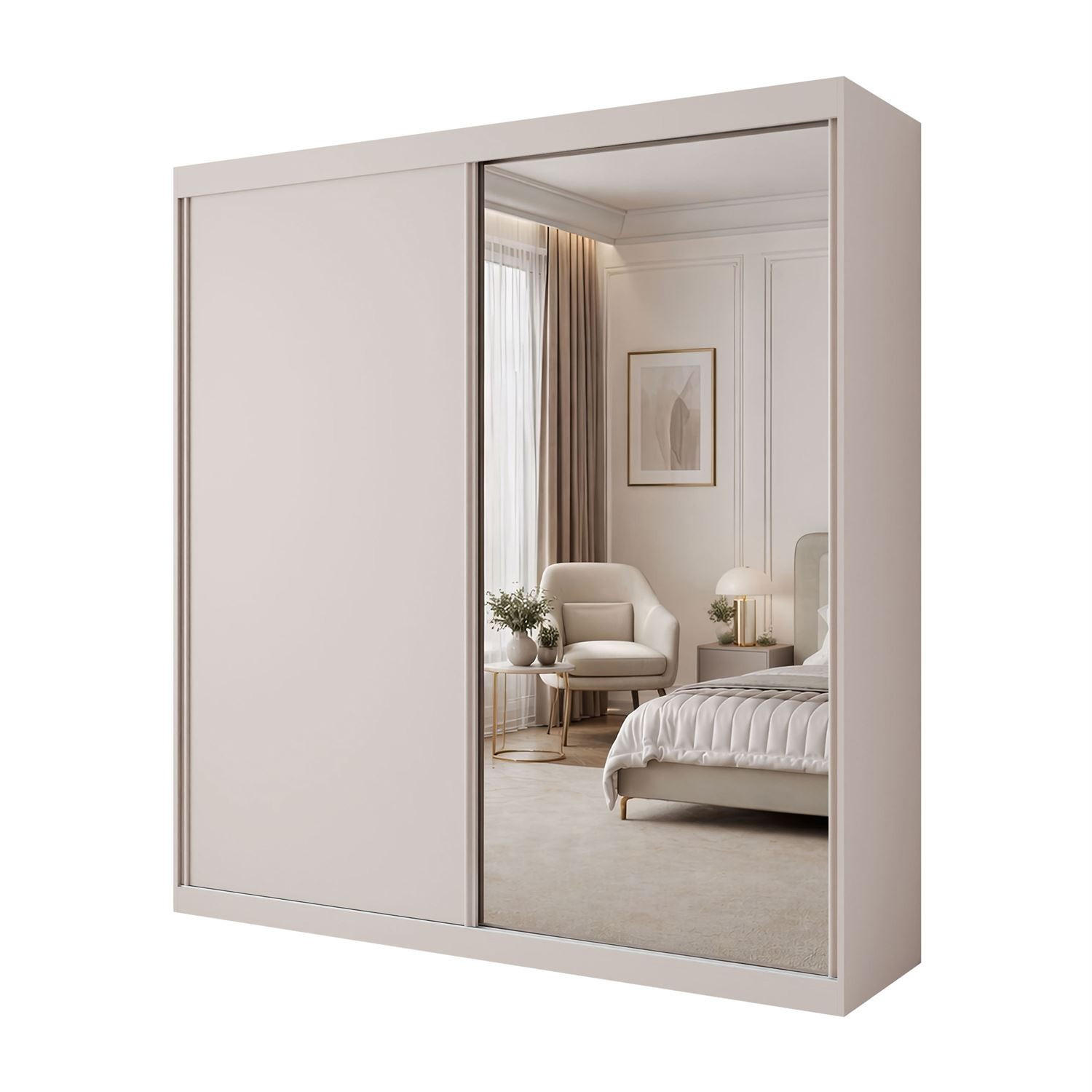 SCHIEBETÜRENSCHRANK BASTER II KASZMIR mit Spiegel - Kaschmir, Holzwerkstoff (200/215/58cm) - Lookway