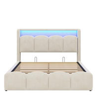 POLSTERBETT 140x200 cm mit KopfteilStauraum & hydraulischem Stauraum - USB und Type-C & LED - Beige - Beige, Textil (140/200cm) - DELFA