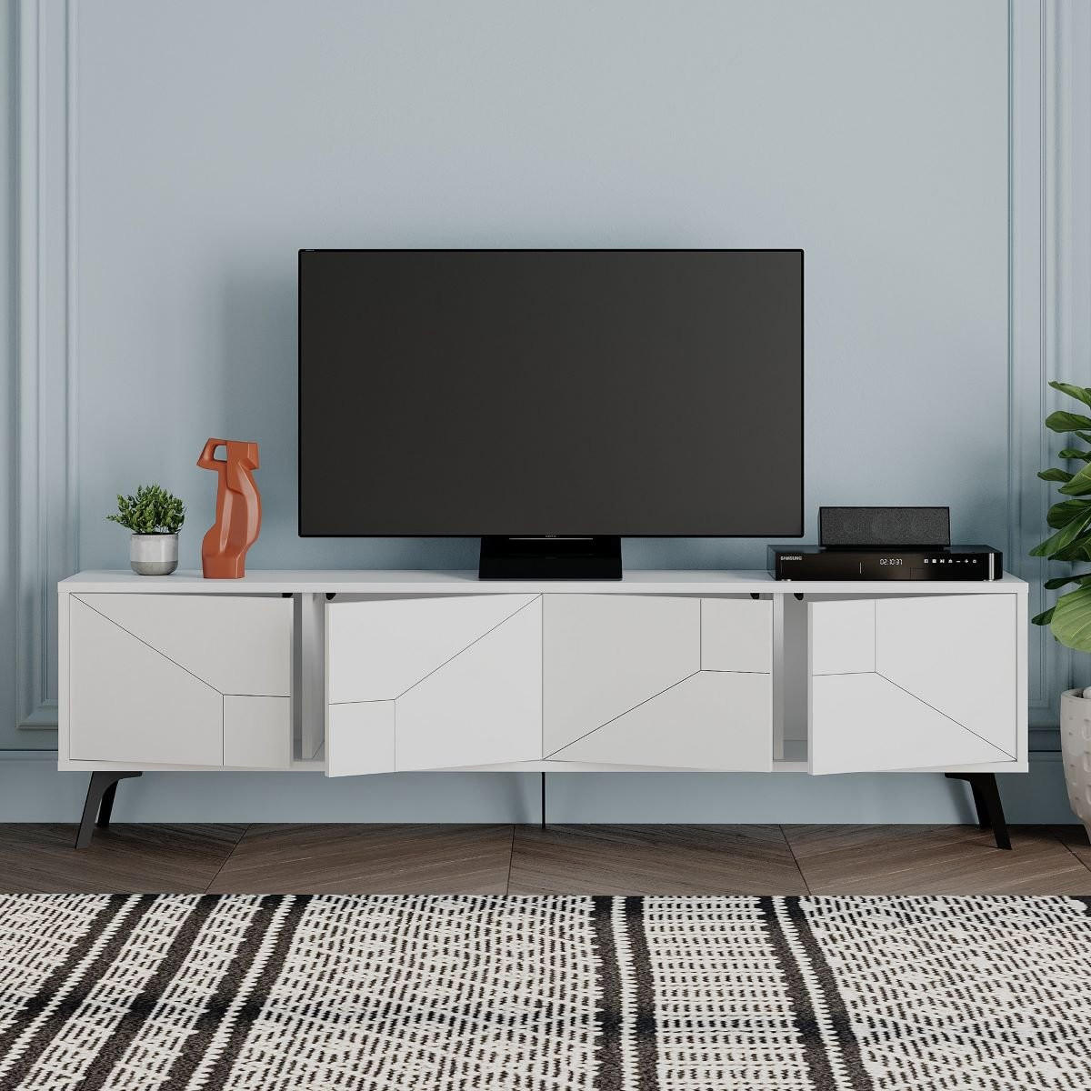 TV-MÖBEL 4 Türen L180 cm - Dune - Weiß, Holzwerkstoff (29.6/50/180cm) - Calicosy
