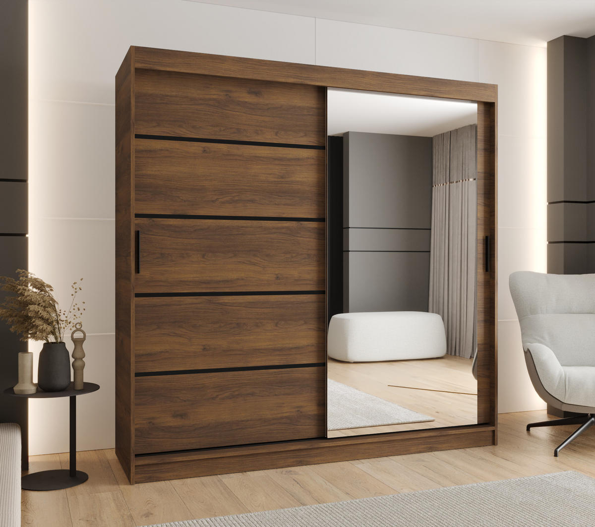 ŠATNÍ skříň s posuvnými dveřmi 200/200/62 2dveřová - černá/hnědá, dřevo/plast (200/200/62cm)