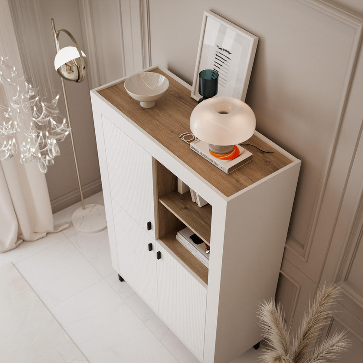 HIGHBOARD AVENA 97/40/136 cm, Weiß / Eiche - Weiß, Holzwerkstoff/Kunststoff (97/136/40cm) - Idohome