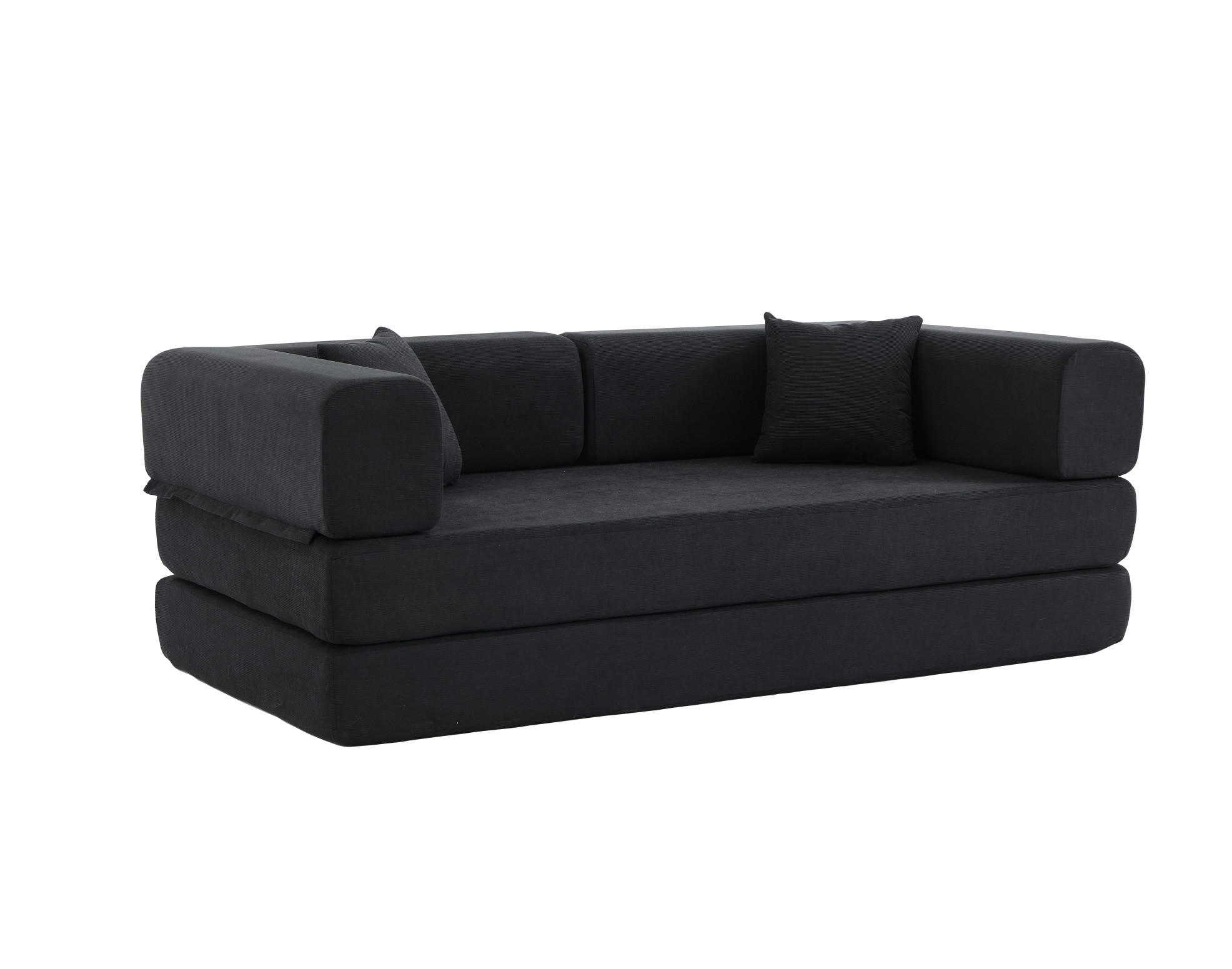 3-SITZER 200/100/70 cm Schlafsofa schwarz aus Cord mit Armlehnen - Schwarz, Textil (100/70/200cm) - OKWISH