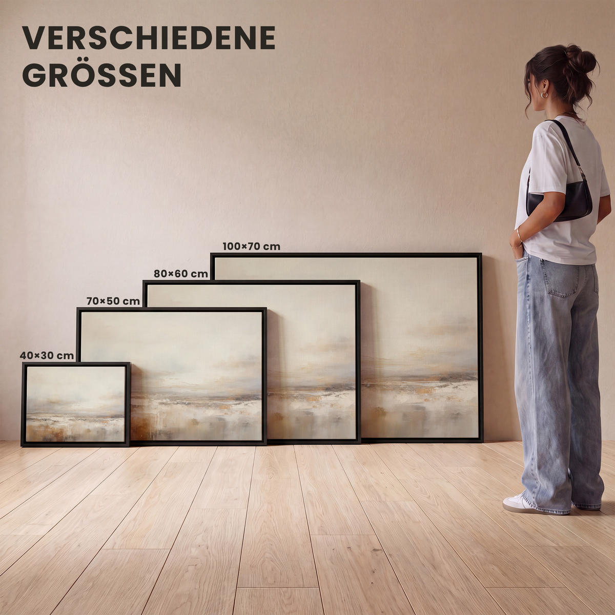 LEINWAND Bilder mit Rahmen - Kunst - Industriell - Grau - Braun - Abstrakt - 40x30 - Sandfarben, Textil (40/30cm) - MuchoWow