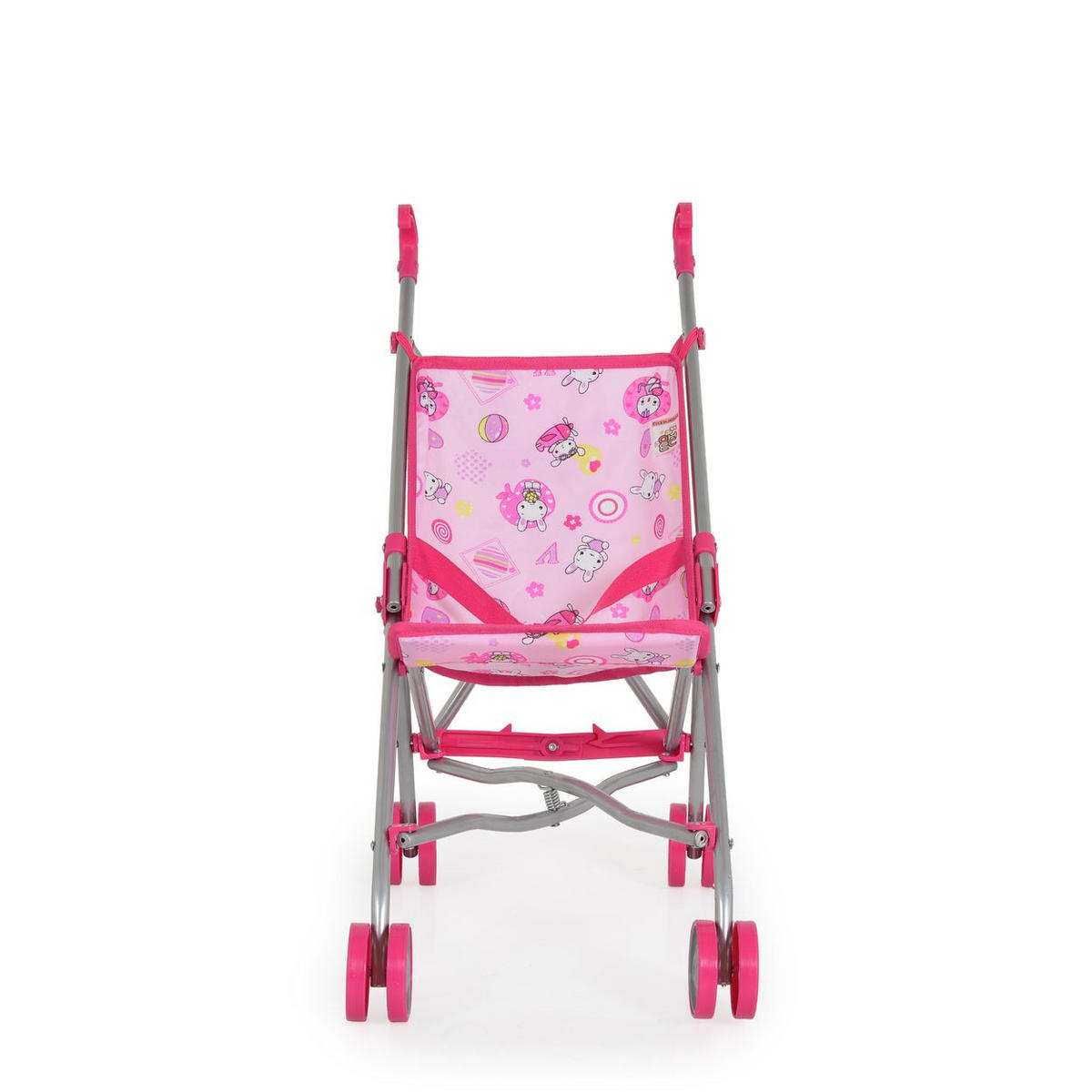 PUPPENWAGEN Kaya S9302 rosa Hasenmotiv, Doppelräder, Schiebehöhe 55 cm, 100% Polyester, rosa - Rosa, Metall (26.5/55/51cm) - Moni