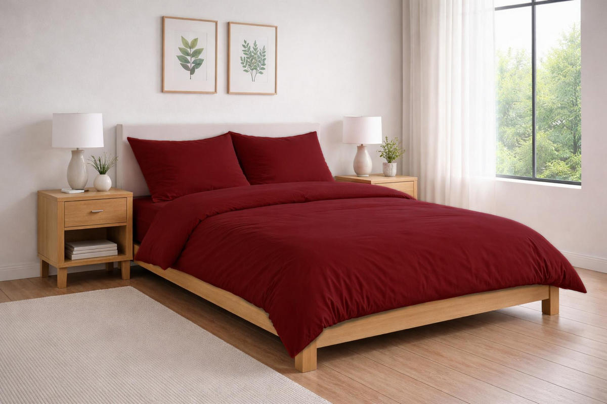 MAKO-SATIN-BETTWÄSCHE 155x240 cm aus 100% Baumwolle mit Reißverschluss, Uni Bettbezug 155 x 240 - Bordeaux - Bordeaux, Textil (155/240cm) - Carpe Sonno