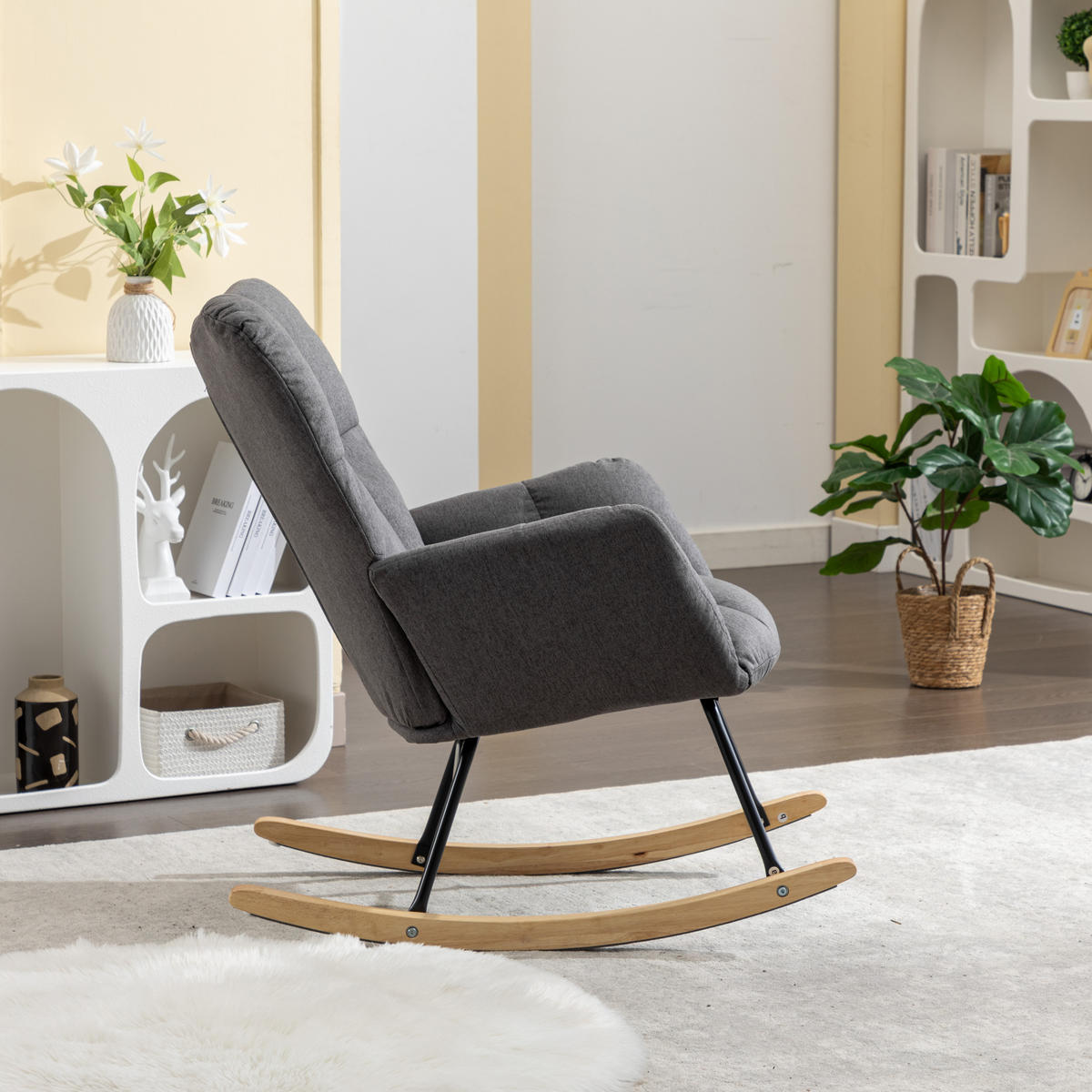 SCHAUKELSTUHL Stoff mit gepolsterter hoher Rückenlehne 80/70/95 cm Grau - Grau, Textil (70/95/80cm) - Redom