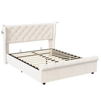 POLSTERBETT 160x200 cm, Beige, Leselichte und USB - Beige, Textil/Metall (160/200cm)