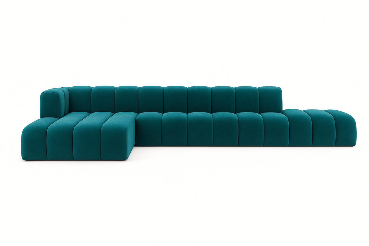 ECKSOFA Mit Hocker GRAND L, Stoff Salvador, Azurblau, Links - Blau, Holz (386/179cm) - Kaiser Möbel