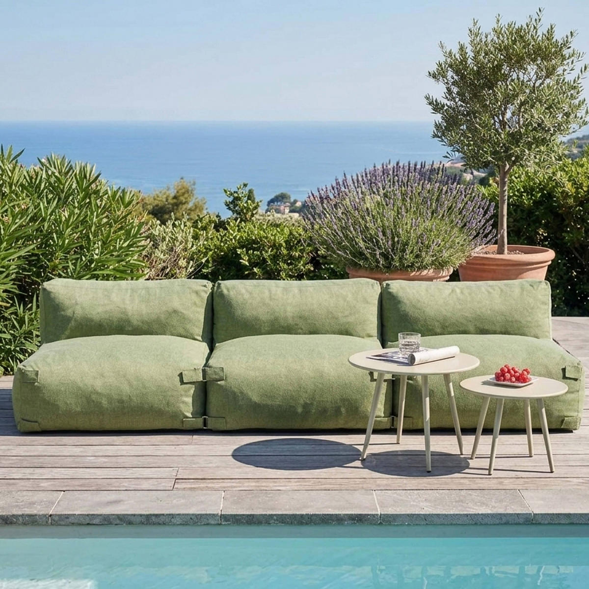 GARTENSOFA mit 3 Sitzplätzen, Kaktusgrünen - Grün, Textil - Oviala