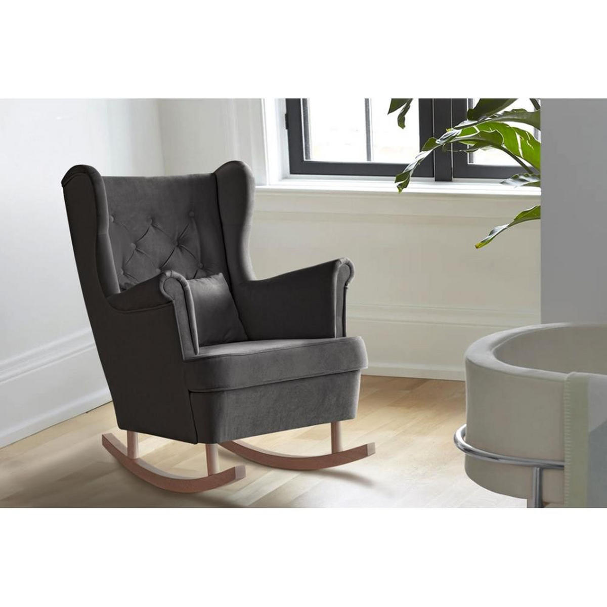 SCHAUKELSTUHL Fabio grau mit Buchenbeinen - Buchefarben/Grau, Textil (82/103/108cm) - Beautysofa