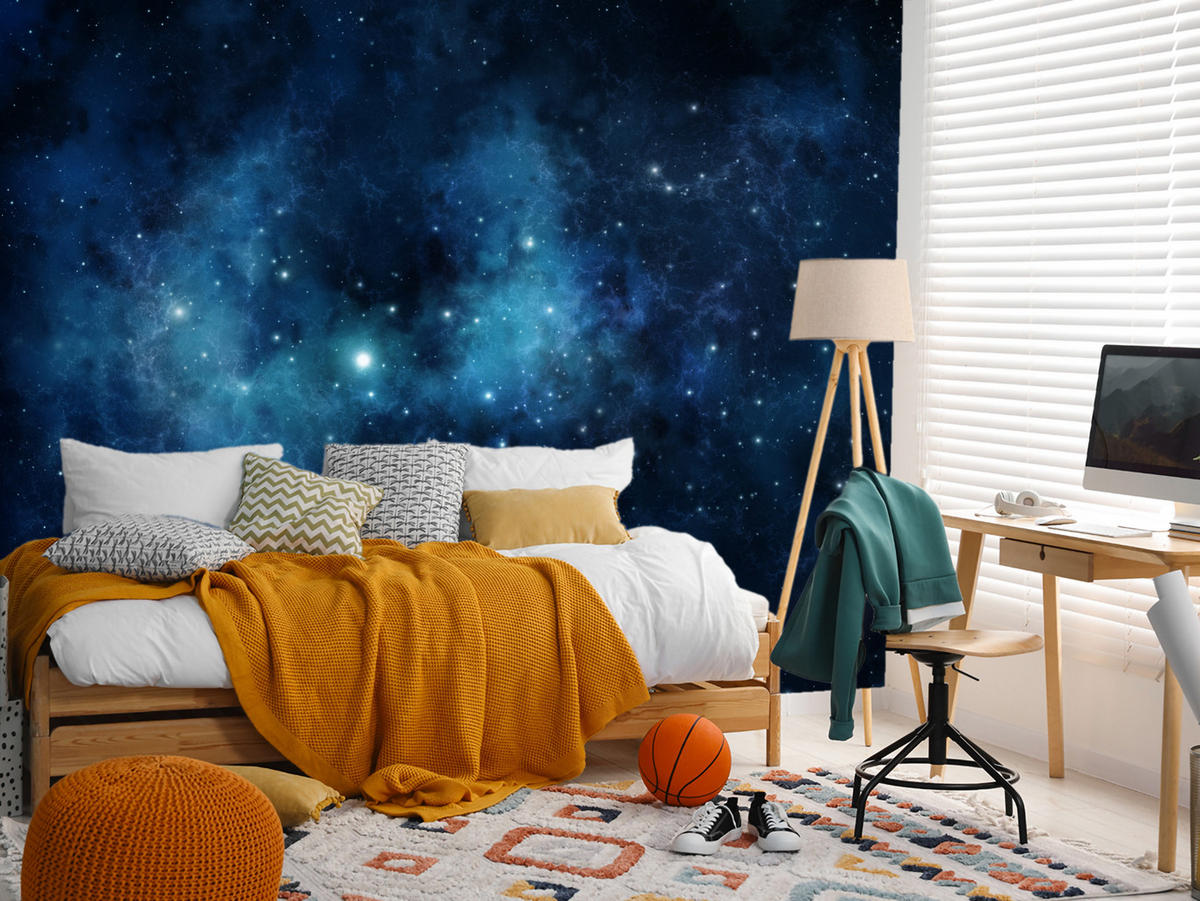 FOTOTAPETE für Wohnzimmer Sternenhimmel Nacht Galaxis 400x280 - Blau/Schwarz, Papier (400/280cm) - Muralo