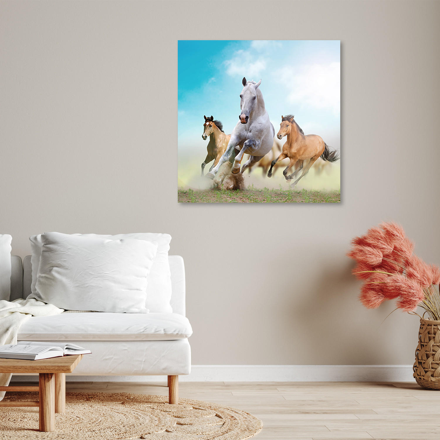 WANDBILD galoppierende pferde - Blau, Textil (50/50cm) - Feeby