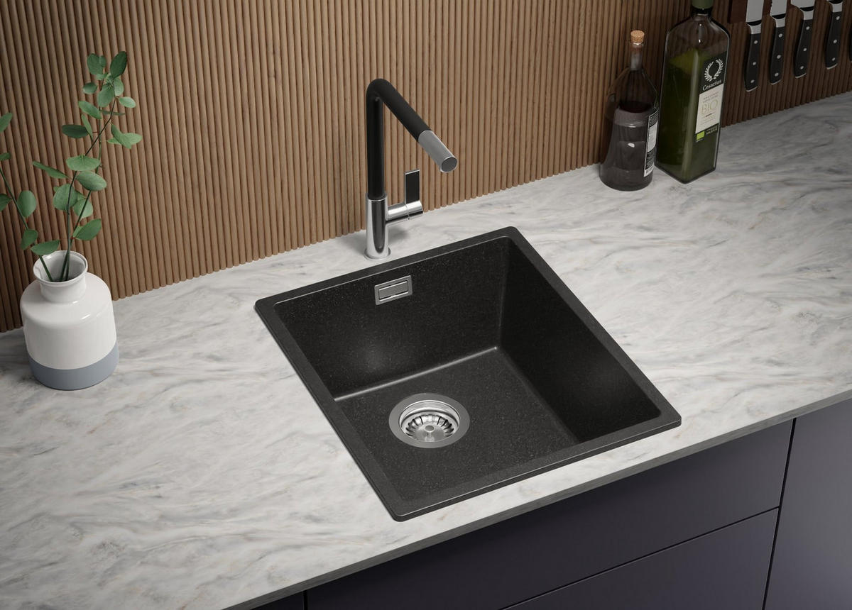 SPÜLBECKEN London Slim, 2-er set Anthrazit 41/47 cm 1 Becken + Ablauf-Set ab 45er Unterschrank - Chromfarben/Anthrazit, Kunststoff (41/20/47cm) - Primagran
