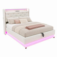 KINDERBETT mit Stauraum 90x200 cm Beige mit LED und USB - Beige, Metall (90/200cm) - Meubliv