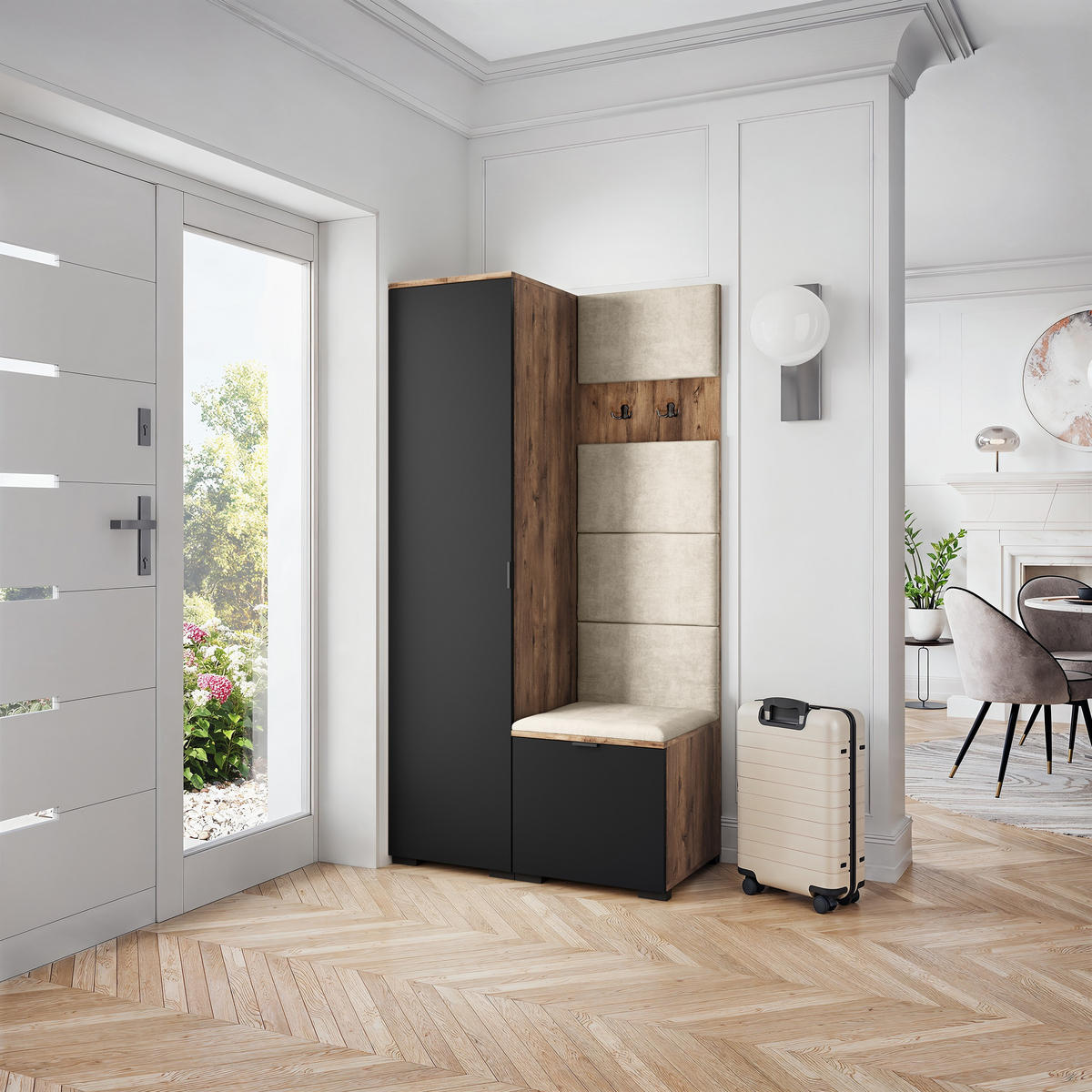 GARDEROBENSCHRANK LORI 95/181/51 cm Modern Eichefarben - Eichefarben/Schwarz, Holzwerkstoff (95/181/51cm) - MASSENO