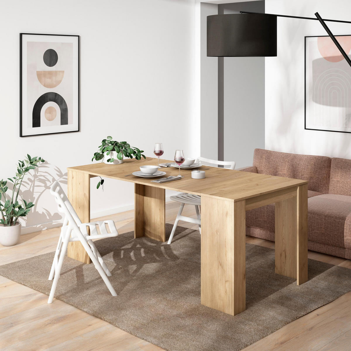 KONSOLENTISCH ausziehbar 58 bis 180cm, für 8 Gäste, eiche, 90/58/77cm - Eichefarben, Holzwerkstoff (90/180/77cm) - Skraut Home