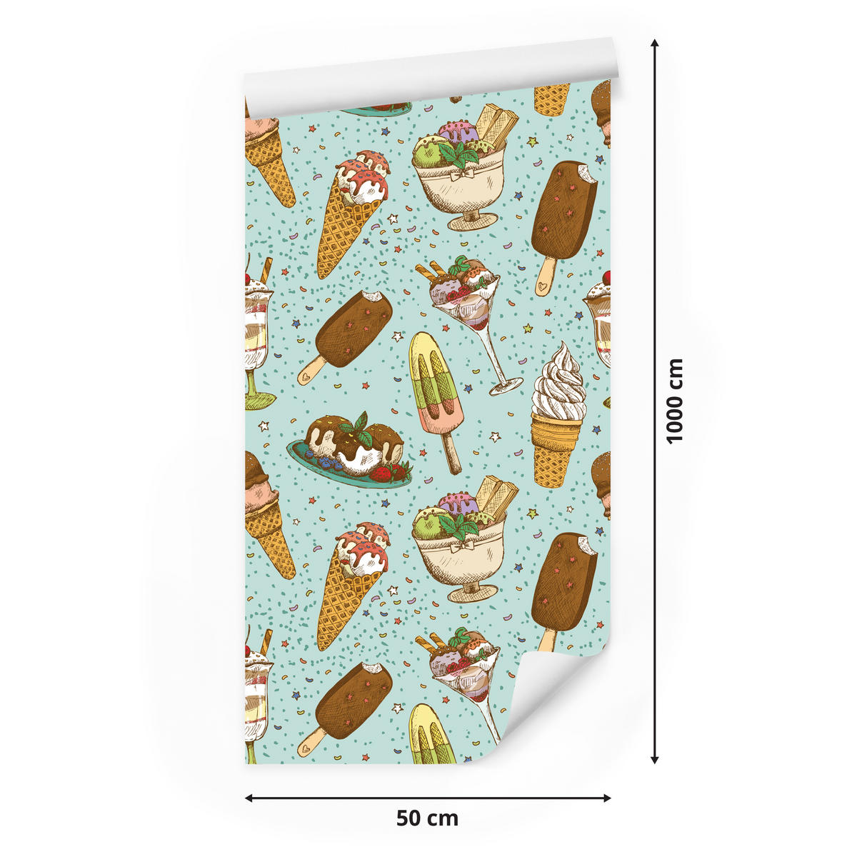 VLIESTAPETE Eiscreme und Süßigkeiten – Bunt, Türkis – 50x1000 cm - Türkis/Multicolor, Papier (50/1000cm) - Muralo