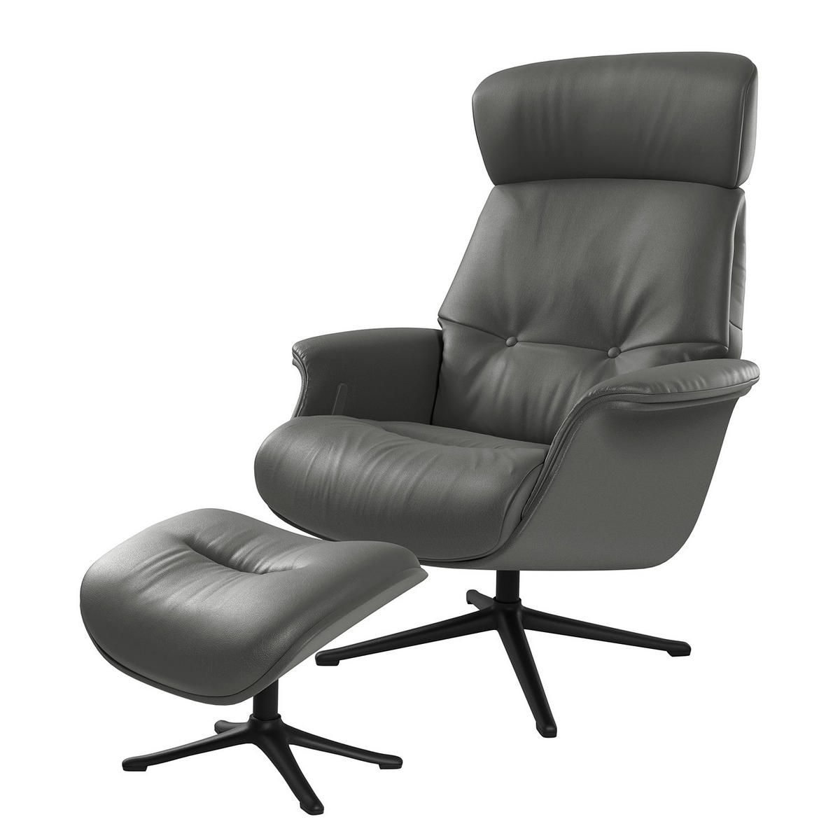 POLSTERHOCKER - Schwarz/Grau, Leder/Metall (44/39/42cm) - home24