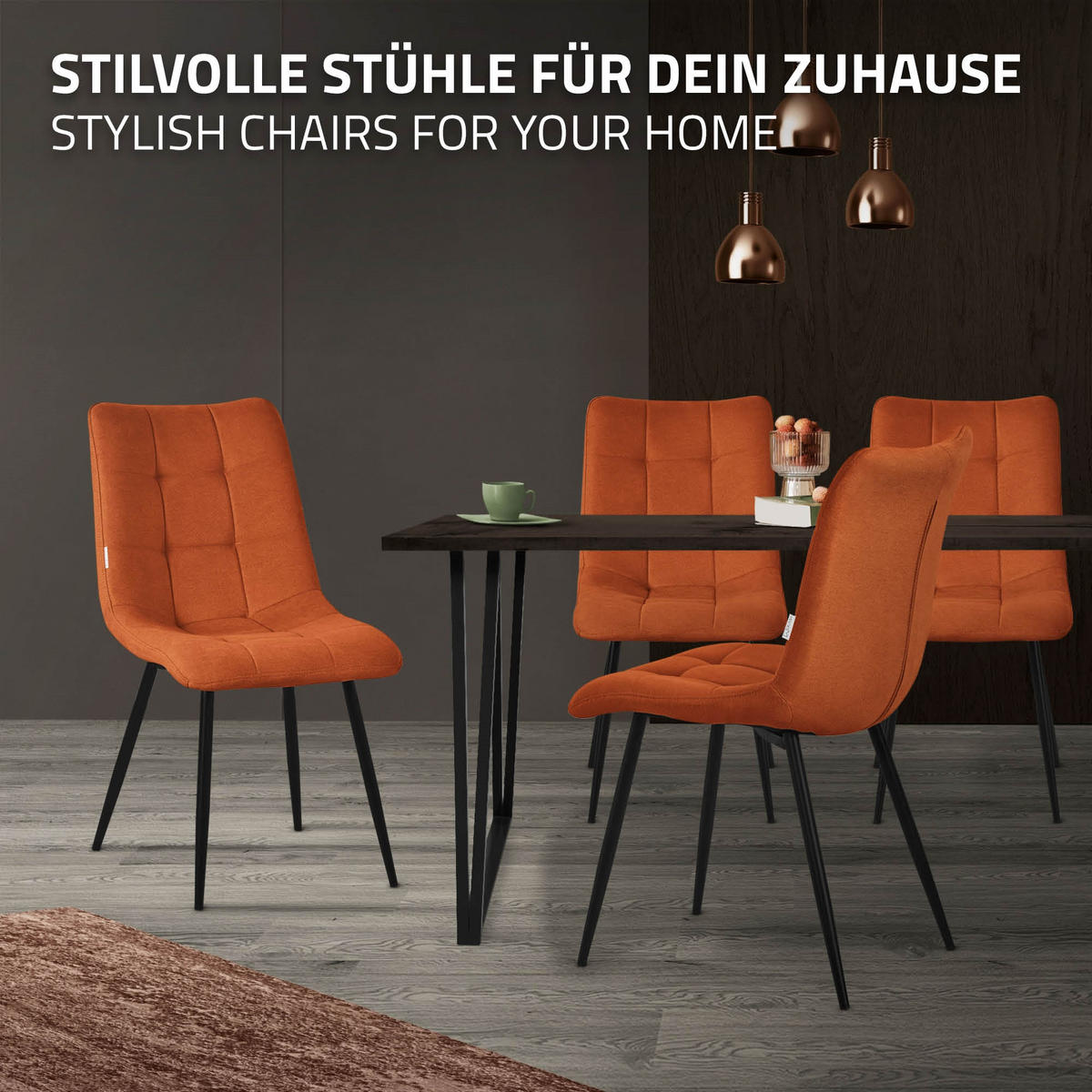 ESSZIMMERSTÜHLE 2ER-SET Orange Stoffbezug - Schwarz/Orange, Textil/Metall (49/89/60.5cm) - ML-DESIGN