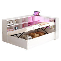 BETT mit hydraulischem Bett und Staufächern Weiß 90/200 cm - Weiß, Holz (90/200cm) - OKWISH