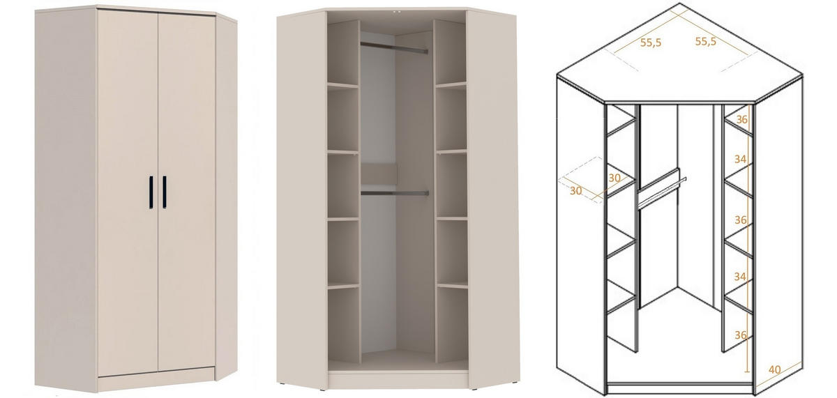 ECKKLEIDERSCHRANK REGAL GRANT SET 15/C GRAUBEIGE CASHMERE 143/195/91 - Kaschmir/Schwarz, Holzwerkstoff/Kunststoff (143/195/91cm)