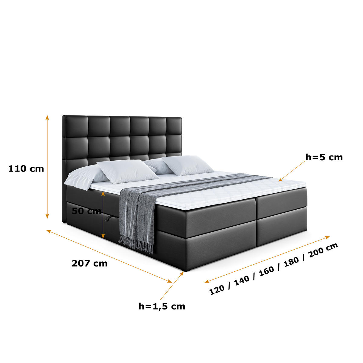 BOXBETT mit H4-Matratze und Lattenrost - APO - 140x200 Schwarz Hochglanz - Schwarz Hochglanz, Holzwerkstoff (140/200cm) - ALTDECOR