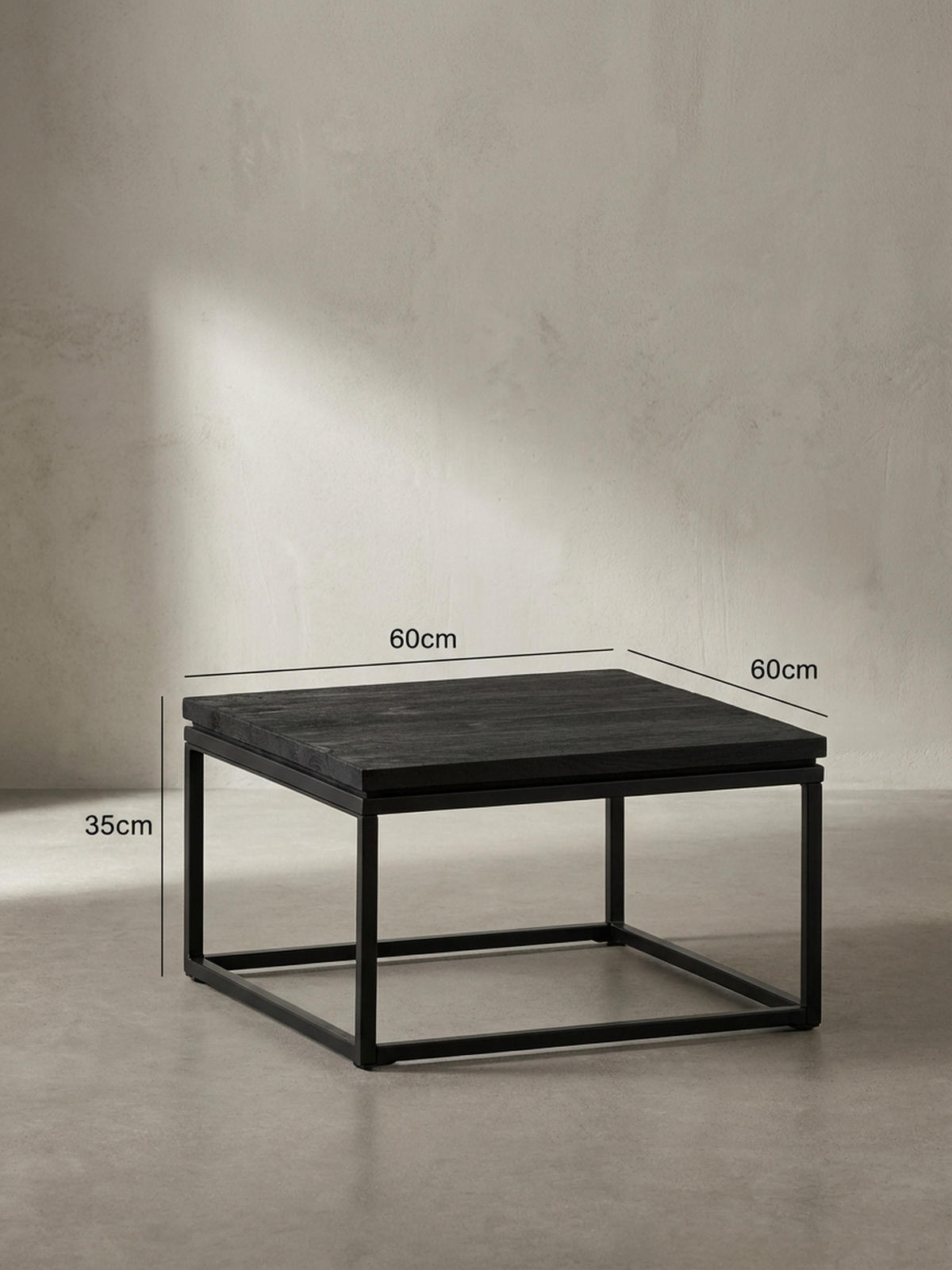 COUCHTISCH aus Mango Massivholz und Metall, Quadratisch, Natürliche Holzmaserung, Schwarz 60 x 60 x 35 cm - Schwarz, Holz/Metall (60/60/35cm) - KADIMA DESIGN