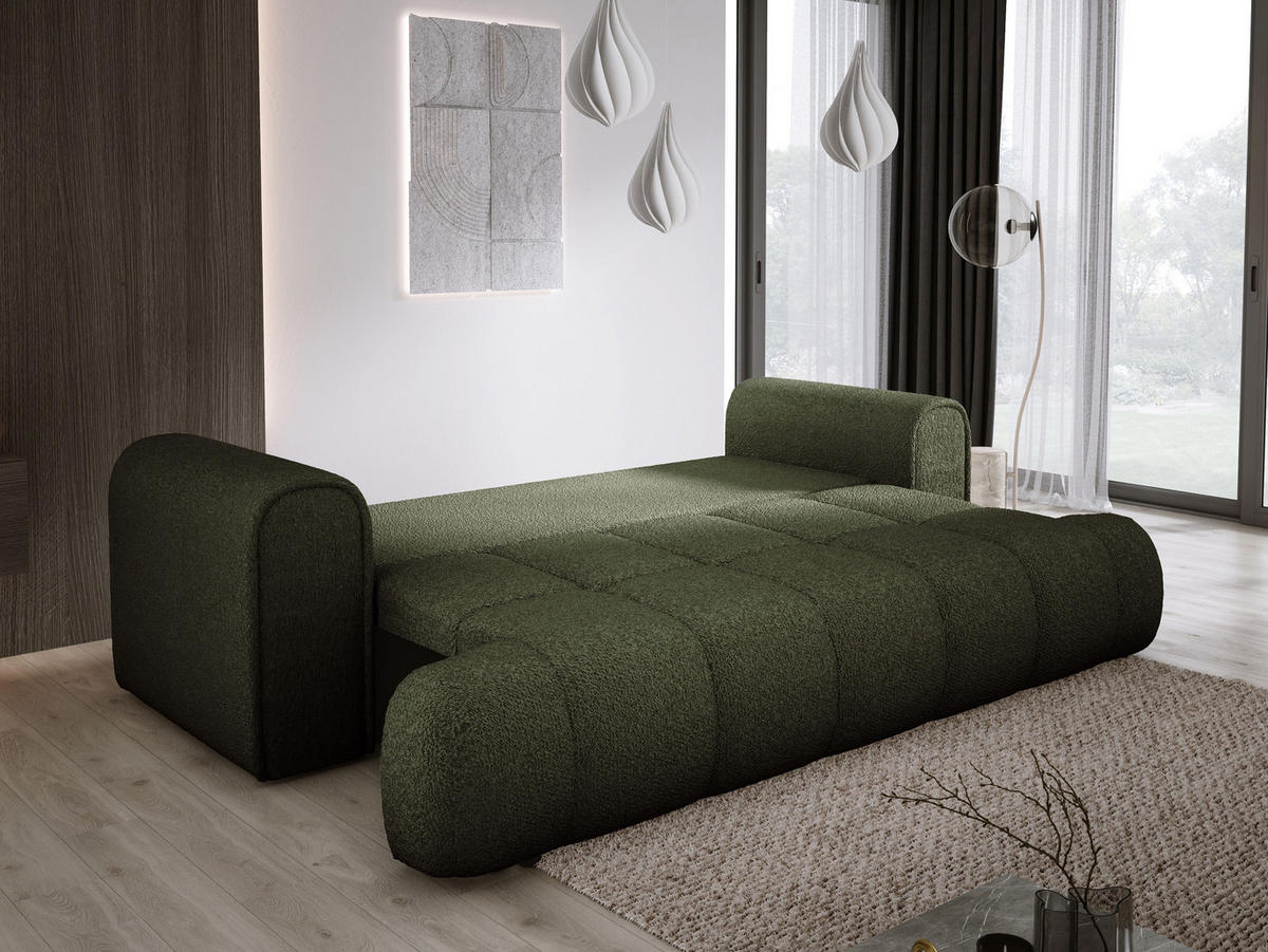 SOFA COCO SCHLAFSOFA mit Bettfunktion, Anthology Stoffbezug, 2-Sitzer, freistehend, Größe: 250x105x90 cm, Grün - Waldgrün, Holz/Textil (250/90/105cm) - DomoHome