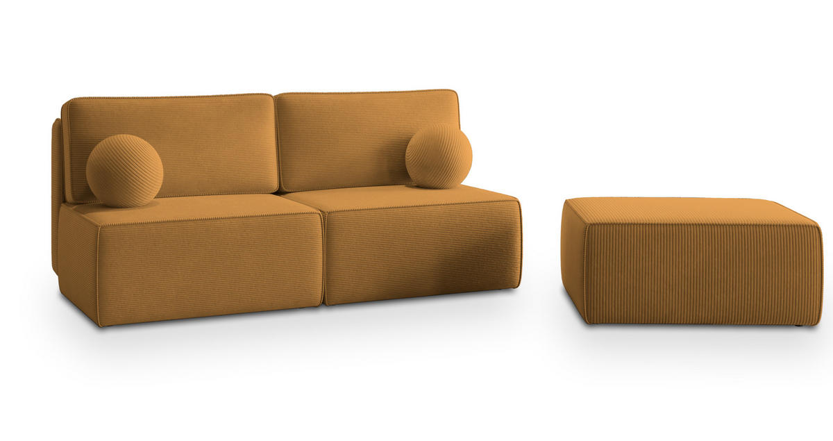 ECKSOFA VARNA P Gelb Kordstoff mit Schlaffunktion - Gelb, Holz (196/158cm) - MASSENO