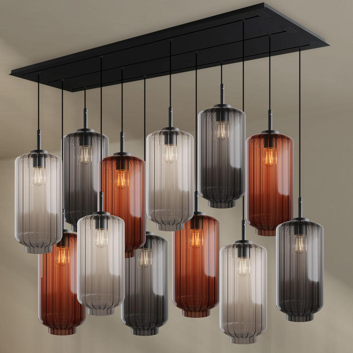 HÄNGELEUCHTE Velo 12-flammig Mehrfarbig Ø 18cm - Multicolor/Schwarz, Glas (18/18/33cm) - s.luce