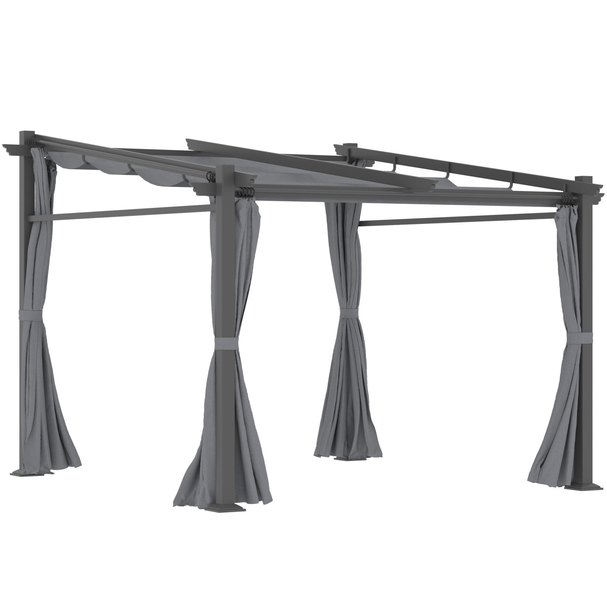 PAVILLONS aus Stahl 2,97x2,95x1,95-2,3 m in Dunkelgrau mit ausziehbarem Vordach - Dunkelgrau, Metall (295/230/297cm) - Modfu