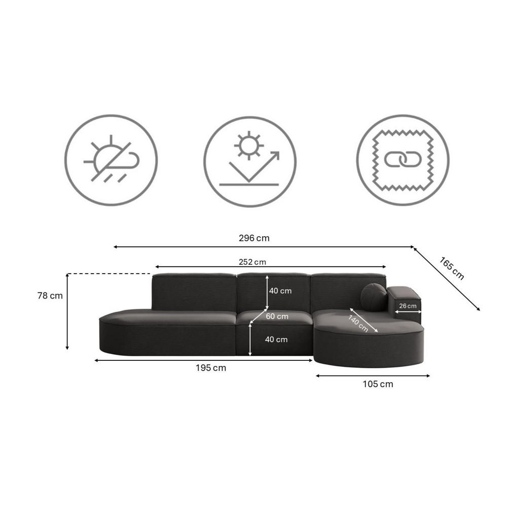 Thumbnail - Kaiser Möbel Gartenecksofa, Grau, Holz, 4-Sitzer, Füllung: Komfortschaum,Komfortschaum, L-Form,L-Form, 296x78x165 cm, Lo...