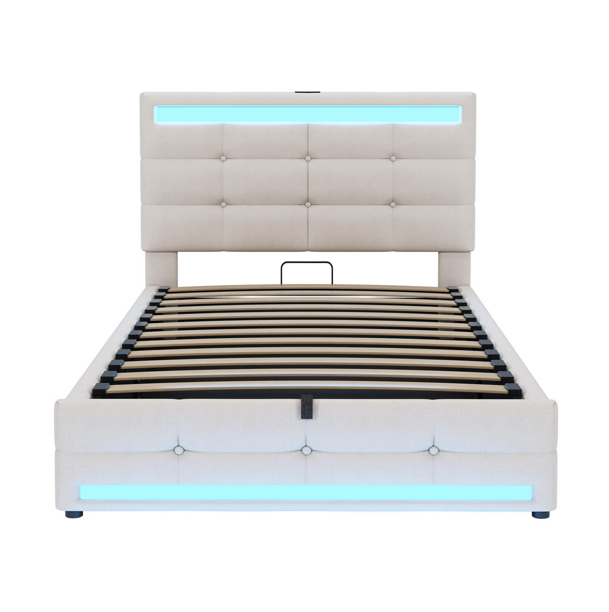 POLSTERBETT aus Leinen 90x200 cm in Beige mit LED & USB - Beige, Textil (90/200cm) - Modfu