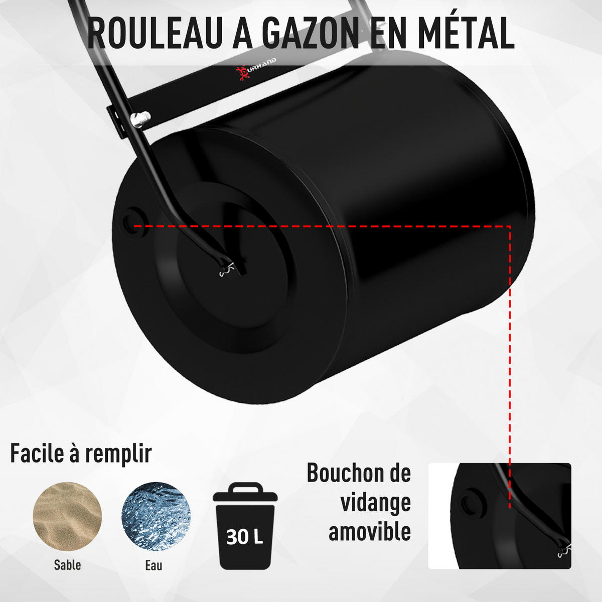 RASENWALZE DE-13732 30 L Füllvolumen mit ergonomischem Griff Schwarz - Schwarz, Metall (32/108/50cm) - ComfortXL
